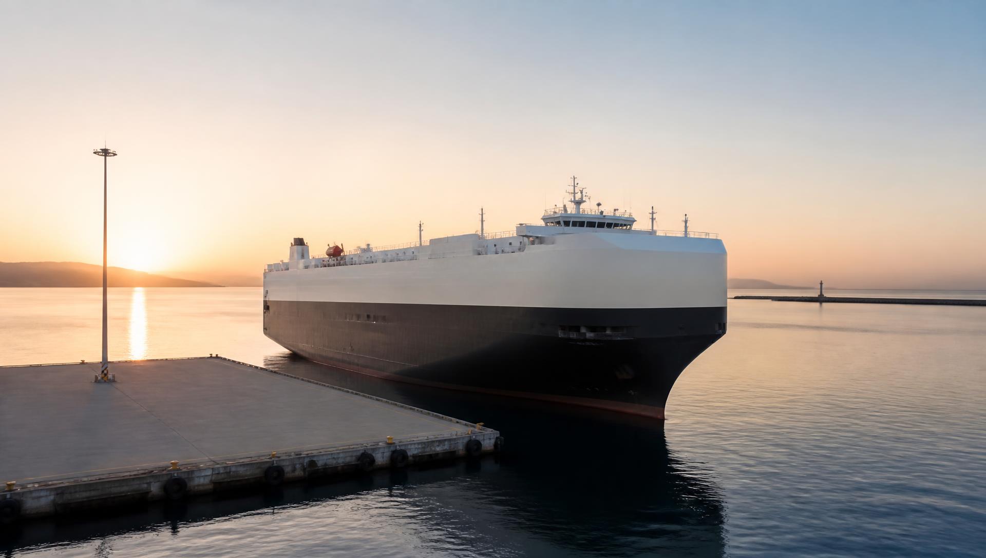 Car carrier vessel loading vehicles in Japan